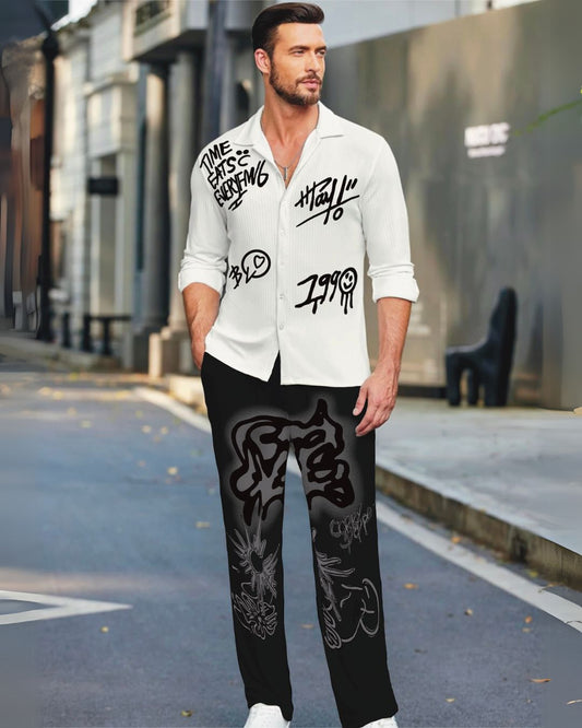 Time eats full Sleeve shirt with corry black pant (white and black )