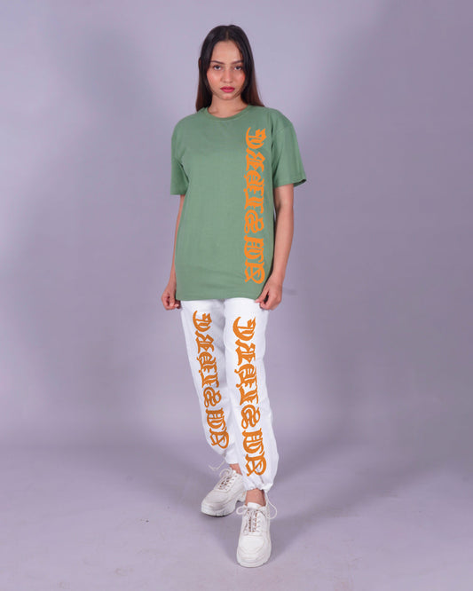 Women Letterman Oversized Co-Ord Set - Mint Green and White