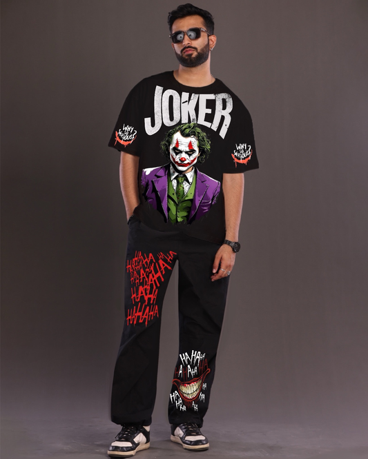 Men's Joker Graphic Oversized Co-ord Set Black and Black