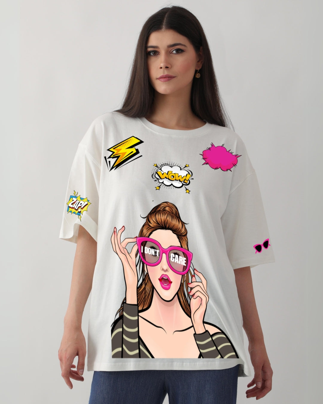 Pack of 2 Women's Oversized Tees - Wow Vibe & I Don't Care Graphic