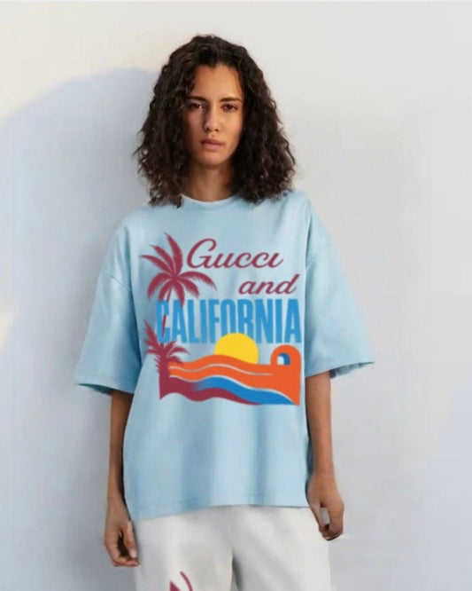 WOMEN'S CALIFORNIA GUCCI OVERSIZED TSHIRT (BLUE)
