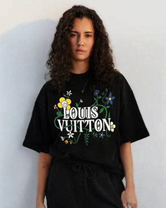 WOMEN'S  LV BLOSSOM OVERSIZED TSHIRT (BLACK)