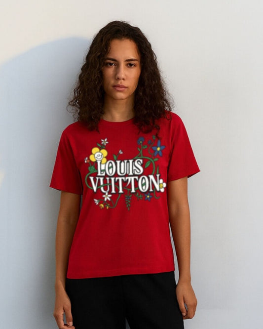 WOMEN'S  LV BLOSSOM OVERSIZED TSHIRT (RED )