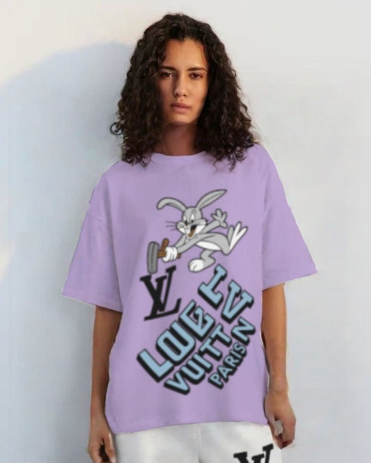 WOMEN'S  LV BUNNY OVERSIZED TSHIRT (PURPLE )