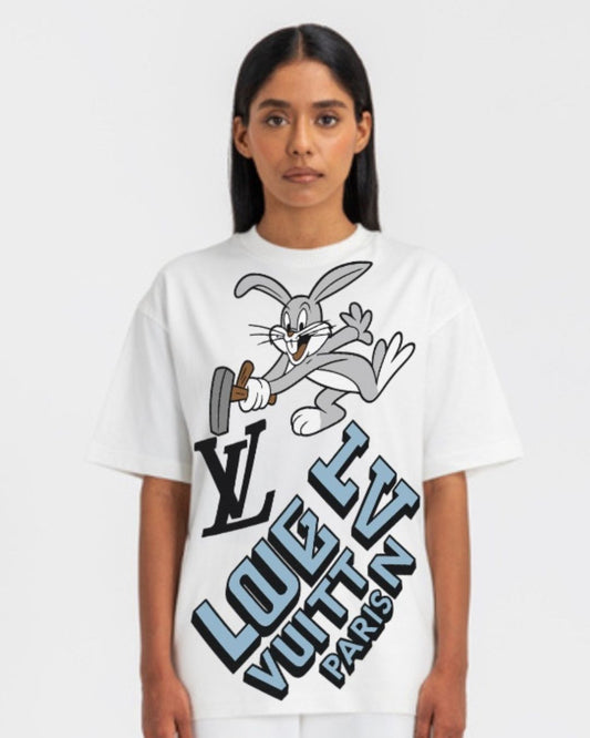WOMEN'S  LV BUNNY OVERSIZED TSHIRT (WHITE)