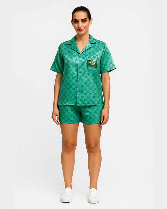 WOMEN'S GREEN GU'CCI ULTRASOFT 100% SILK SHORT CORDSET