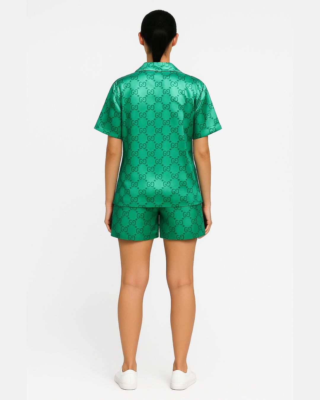 WOMEN'S GREEN GU'CCI ULTRASOFT 100% SILK SHORT CORDSET