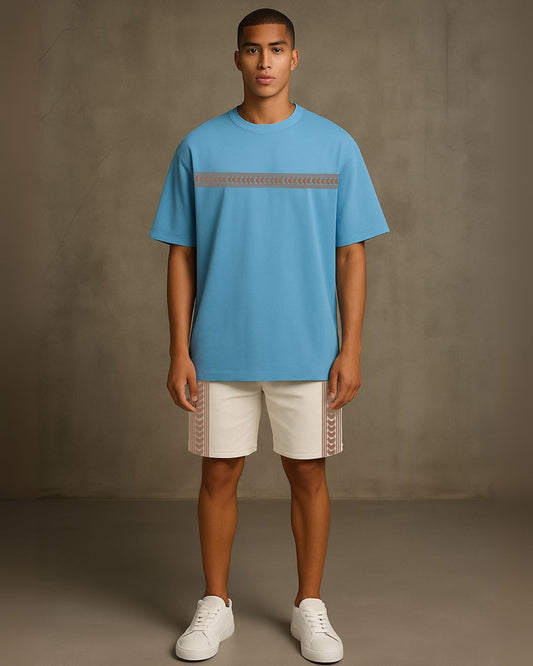 WAVE TEE  WITH SHORTS CORDSET (BLUE AND WHITE ) (*)