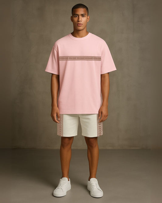 WAVE TEE  WITH SHORTS CORDSET (PINK AND WHITE ) (*)
