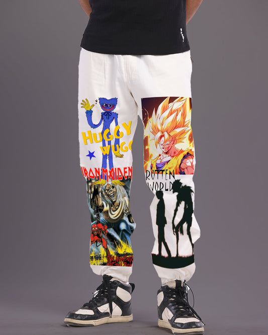 Men White Adjustable Cargo Pants - Funky Anime(*)