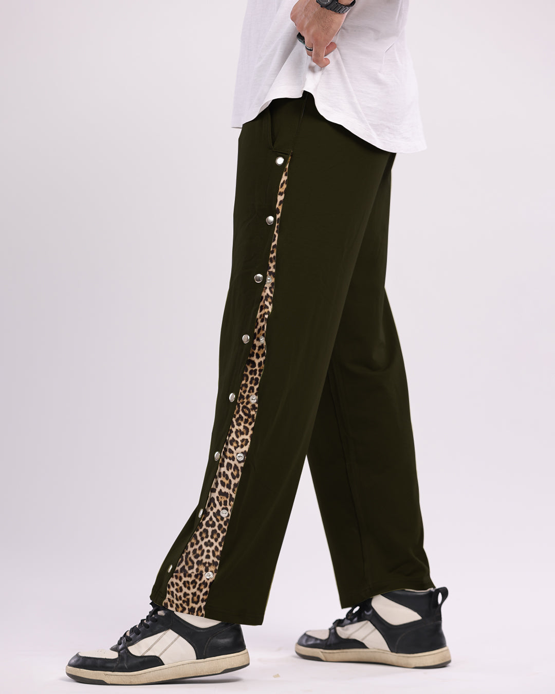 Men's Black Cotton Snap Buttons Pants