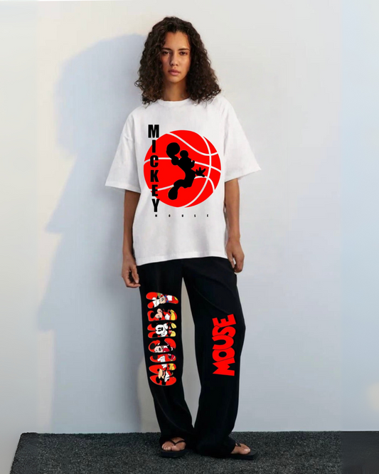 WOMEN'S BLOODY MICKEY  OVERSIZED CO-ORD SET( WHITE AND BLACK )