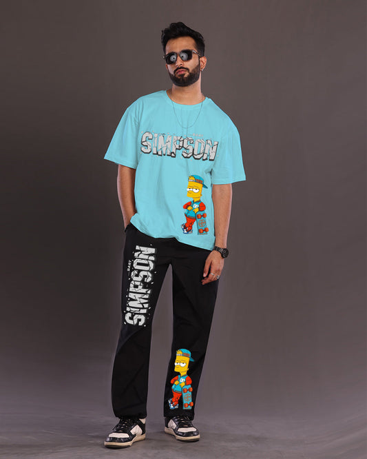 Men's The Simpsons Oversized Co-Ord Set - Blue and Black