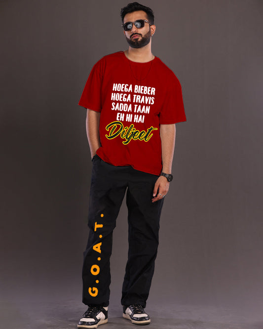 Men's Diljeet Oversized Co-Ord Set - Red and Black