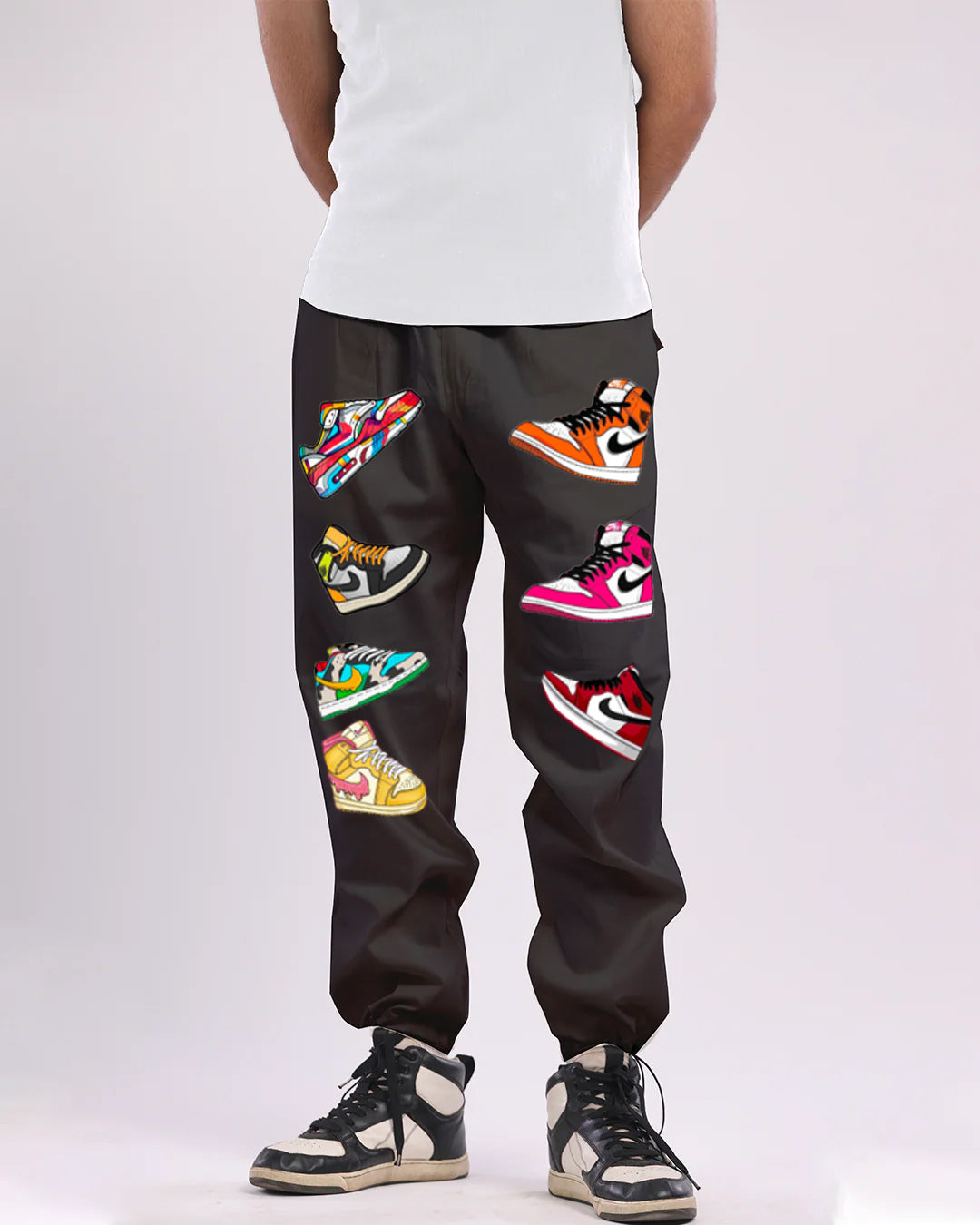 Mens Black Cargo Pants with Sneaker Design(*)