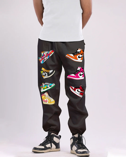 Mens Black Cargo Pants with Sneaker Design(*)
