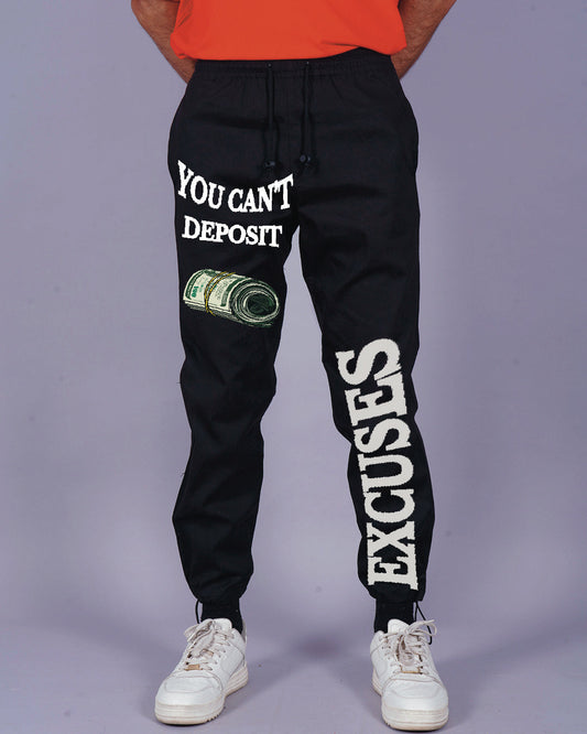 Men's Black Cargo Pant with Excuses Print(*)