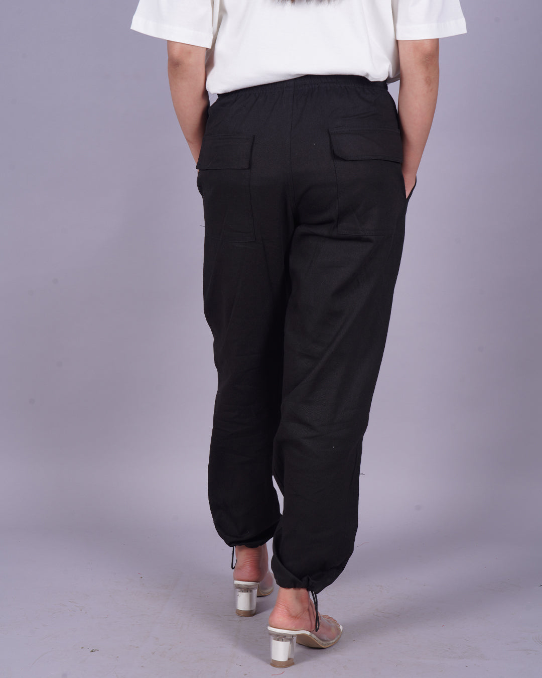 BeerFood: Female Black Adjustable Cargo Pants for the Ultimate Comfort