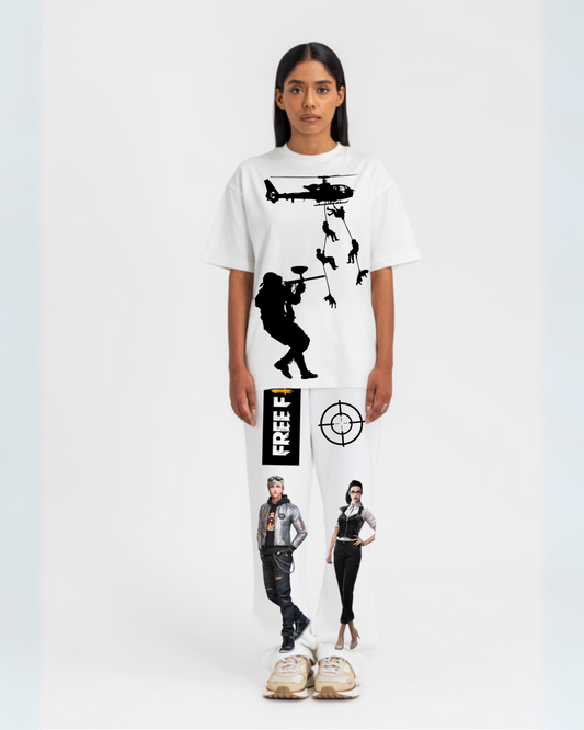WOMEN'S FREEFIRE  OVERSIZED CO-ORD SET ( WHITE AND  WHITE)
