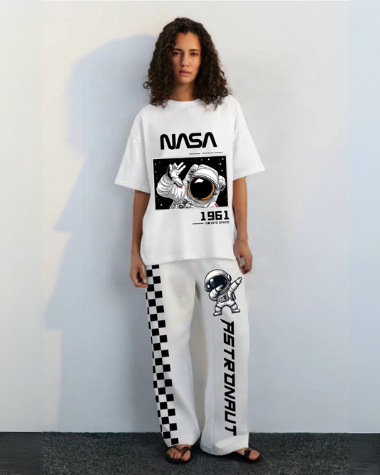 WOMEN'S GALAXY GEAR OVERSIZED CO-ORD SET ( WHITE AND  WHITE)