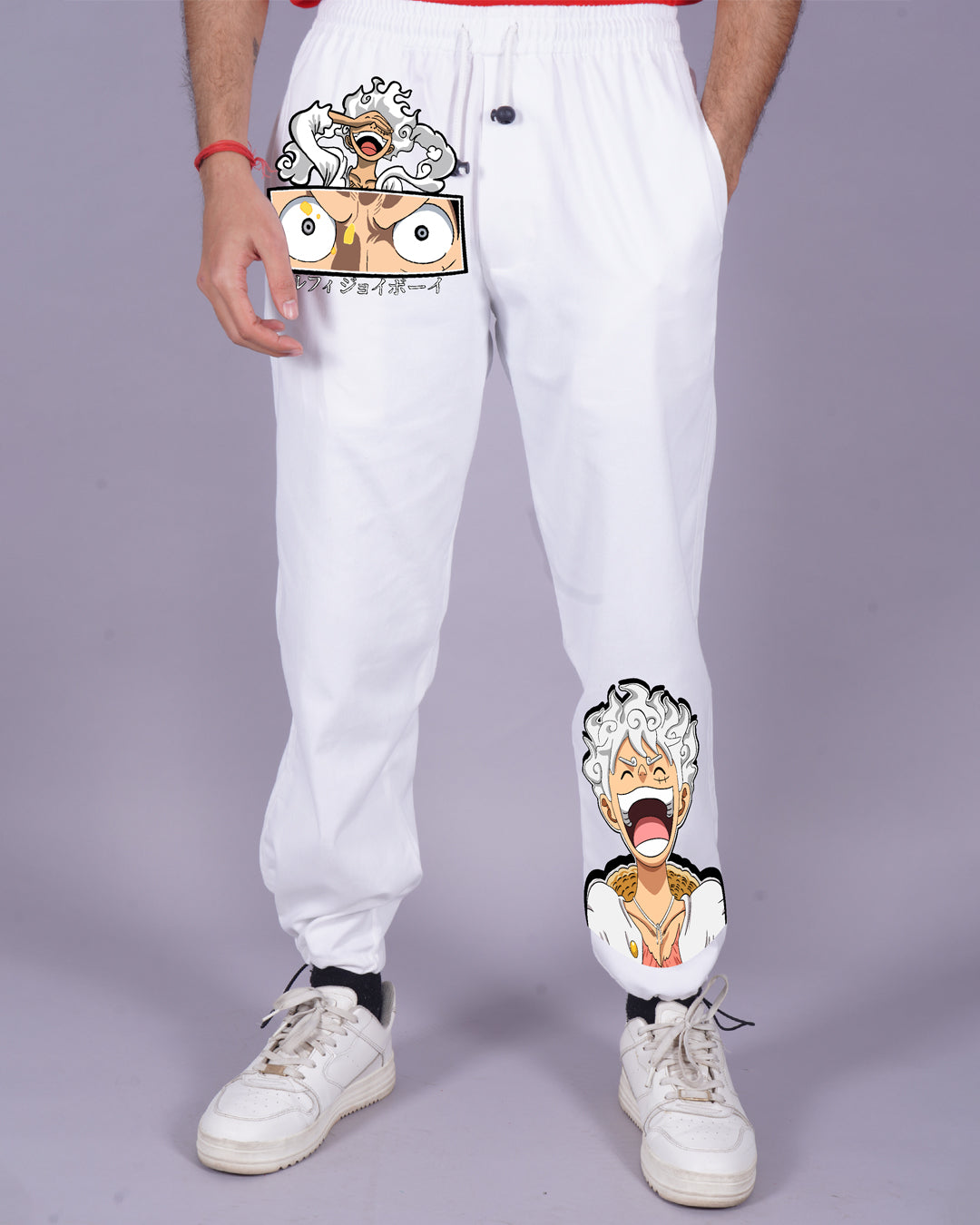 MEN WHITE ADJUSTABLE CARGO PANTS FOR ANIME FANS(*)