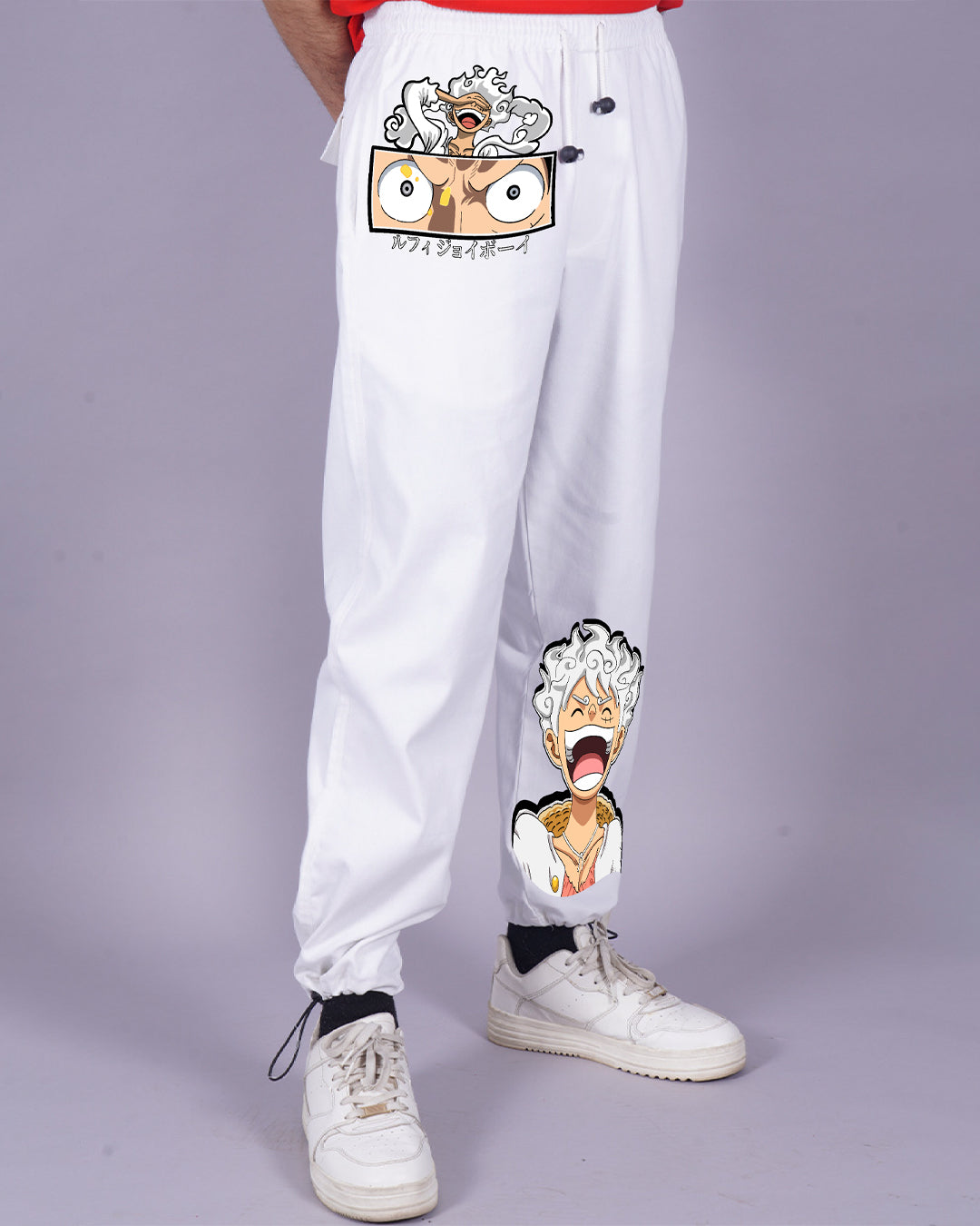 MEN WHITE ADJUSTABLE CARGO PANTS FOR ANIME FANS(*)