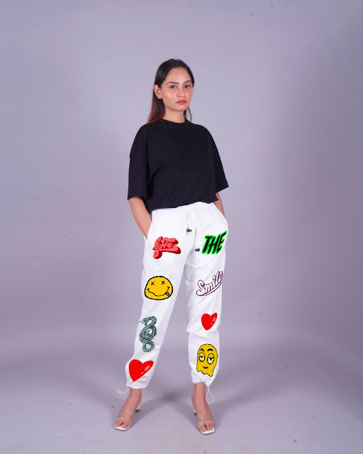 Love Smiley Women's White Adjustable Cargo Pants(*)