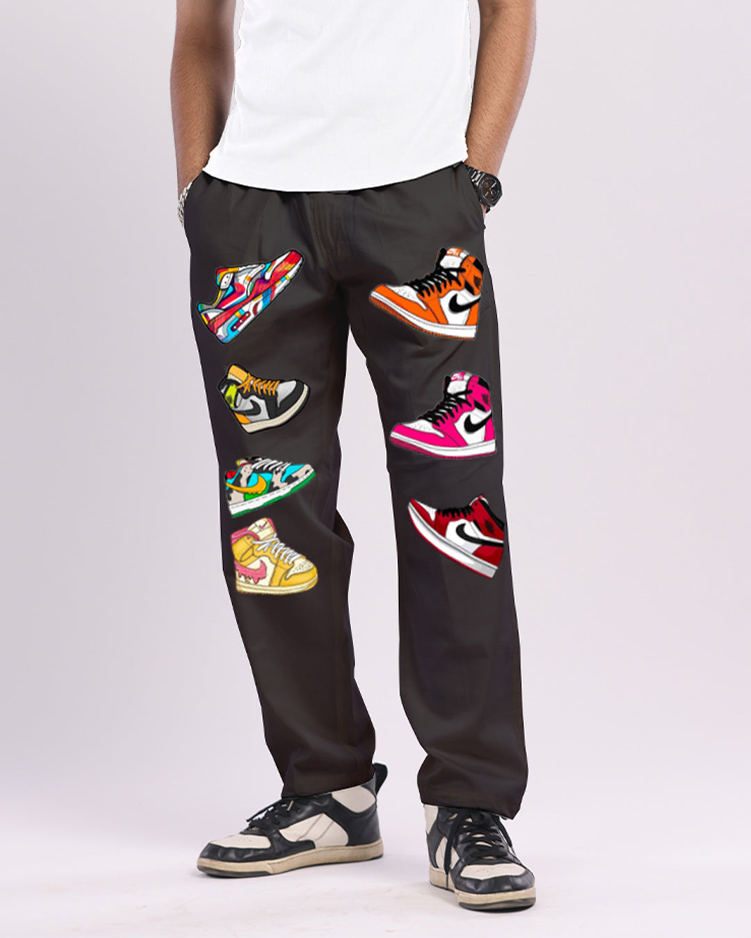 Mens Black Cargo Pants with Sneaker Design(*)
