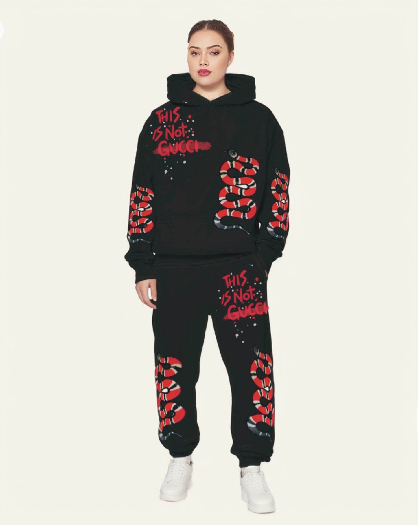 MEN'S SNAKE EDITION HOODIE OVERSIZED CO-ORD SET - BLACK AND BLACK