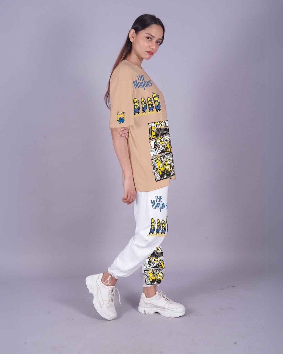 Women The Minions Oversized Co-Ord Set - Beige and White(*)