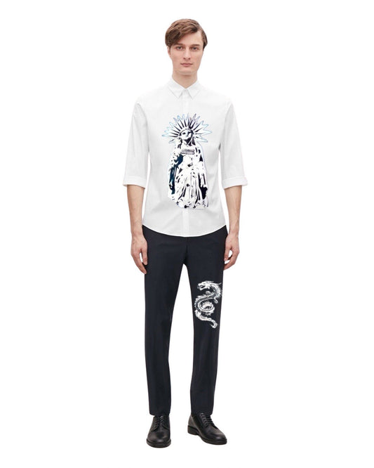 Crowned Guardian Full Sleeve Oversized Knitted Shirt Cord Set - White and Black