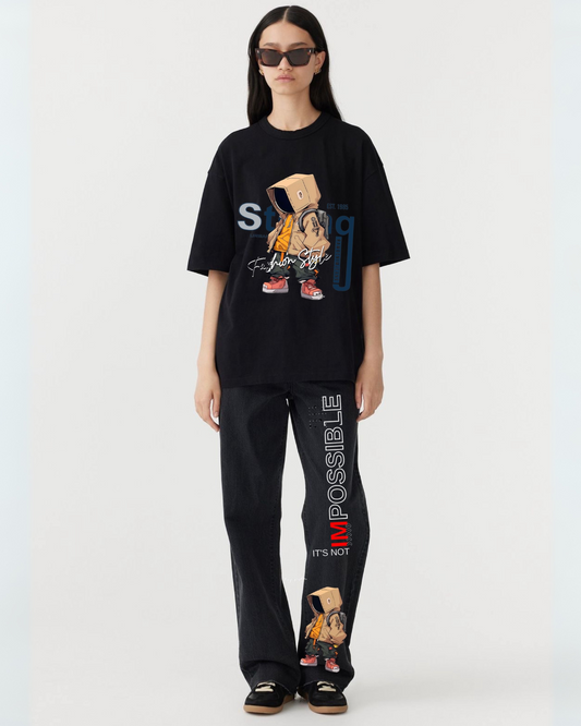 WOMEN'S IMPOSSIBLE FASHION  OVERSIZED CO-ORD SET - BLACK AND BLACK