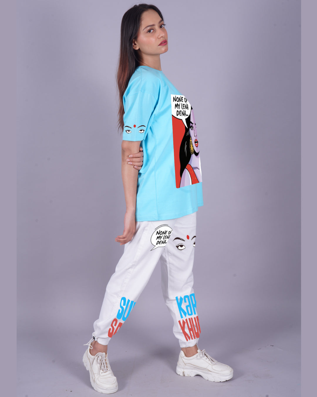 Women Lena Dena Oversized Co-Ord Set - Blue and White