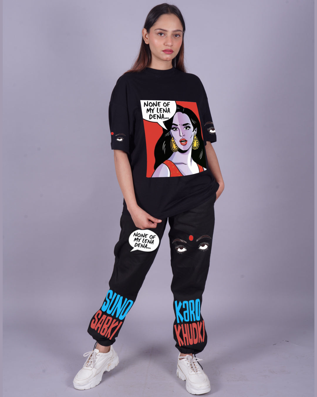 Women Lena Dena Oversized Co-Ord Set - Black and Black
