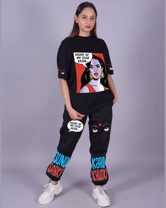 Women Lena Dena Oversized Co-Ord Set - Black and Black