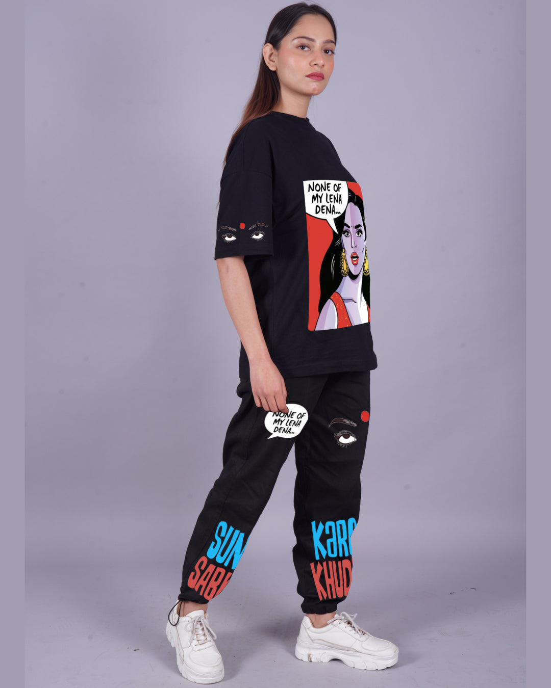 Women Lena Dena Oversized Co-Ord Set - Black and Black