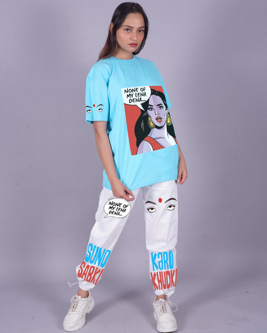 Women Lena Dena Oversized Co-Ord Set - Blue and White