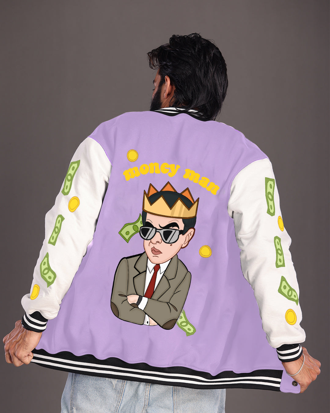 Mens Purple Varsity Jacket - Money Man