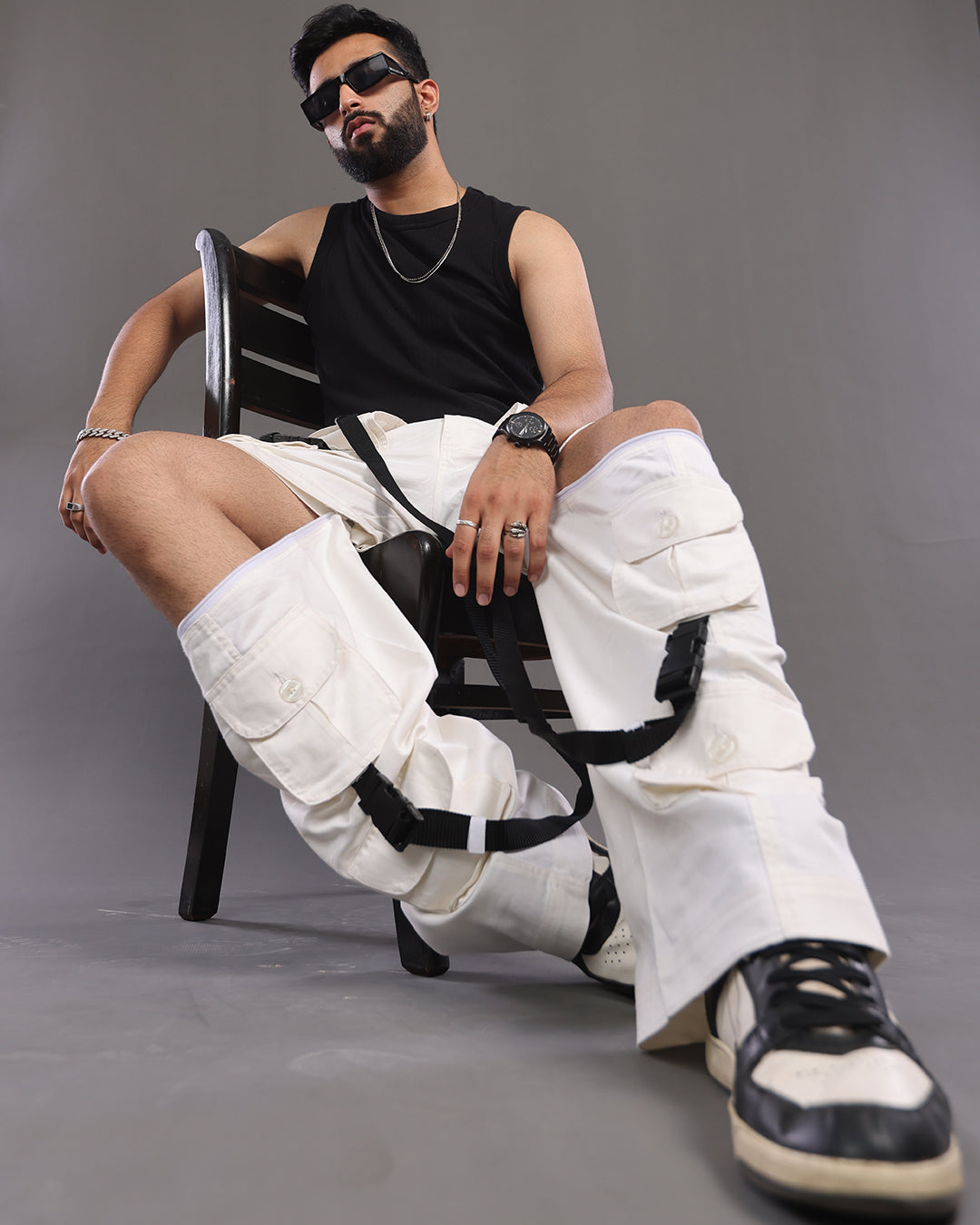 White MaxFlex Cargo Pants: Air Ease Commando Multi-Pocket Style