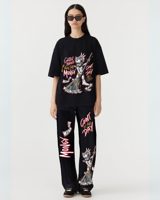 WOMEN'S  MONEY COUNT  OVERSIZED CO-ORD SET -( BLACK AND BLACK )