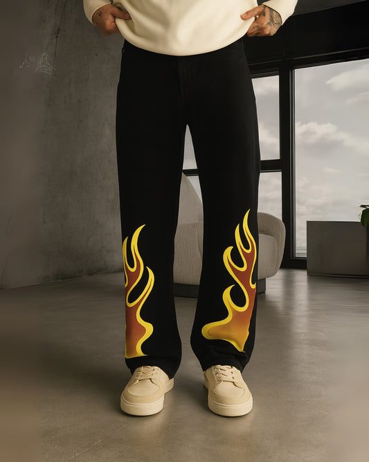 MEN'S BLACK ULTRASOFT COTTON PANT - FIRE AURA(*)