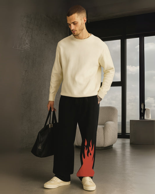 Men's Black Cotton Pant - Red Fire(*)