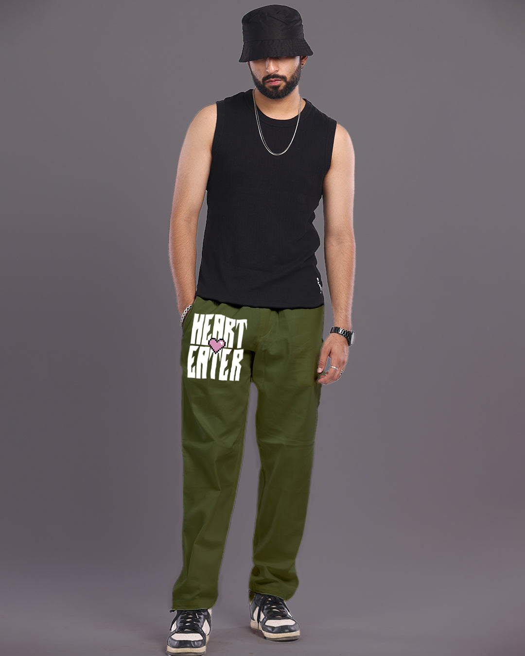 Men Olive Cargo Parachute pants - HeartEater(*)