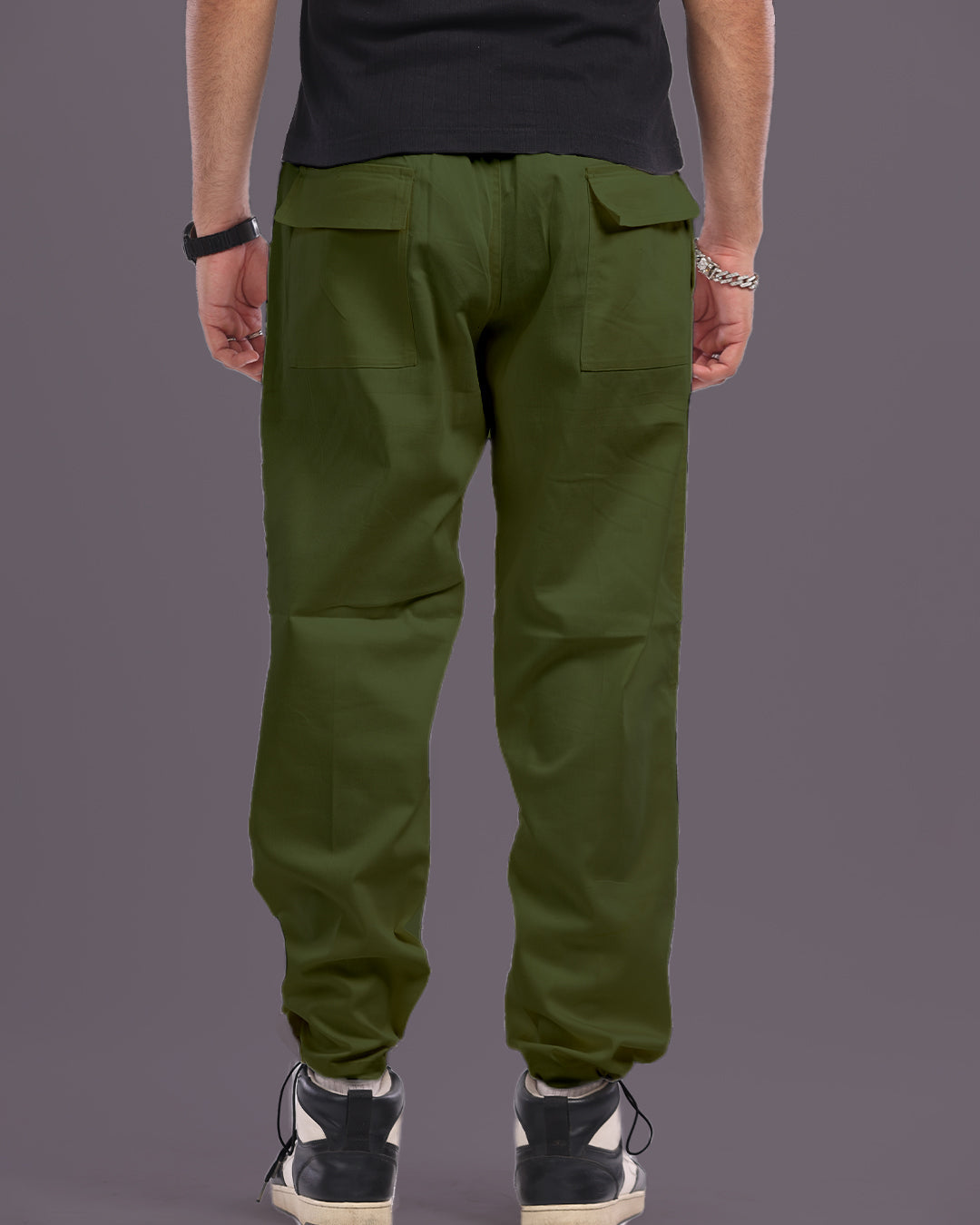Men Olive Cargo Parachute pants - HeartEater(*)