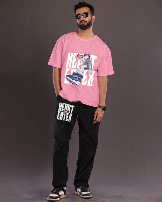 Men's Two-Piece Hearteater Oversized Co-ord Set in Pink and Black