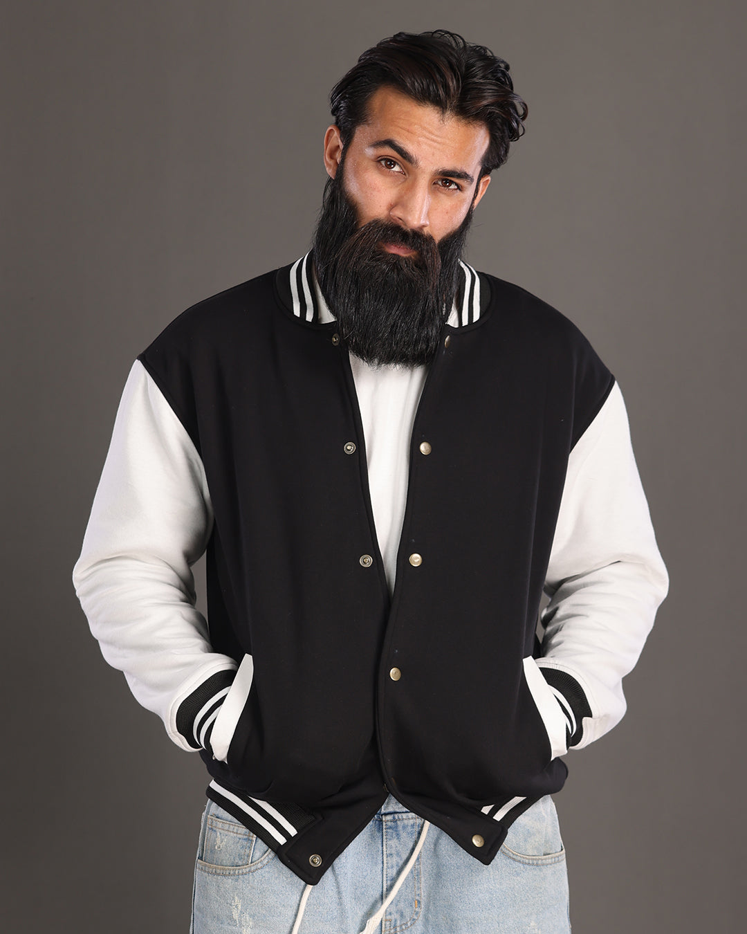 Men's Oversized Varsity Jacket Black 