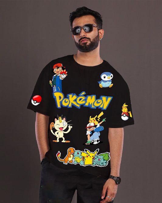 Men's Black Oversized T-Shirt - Pokemon(*)