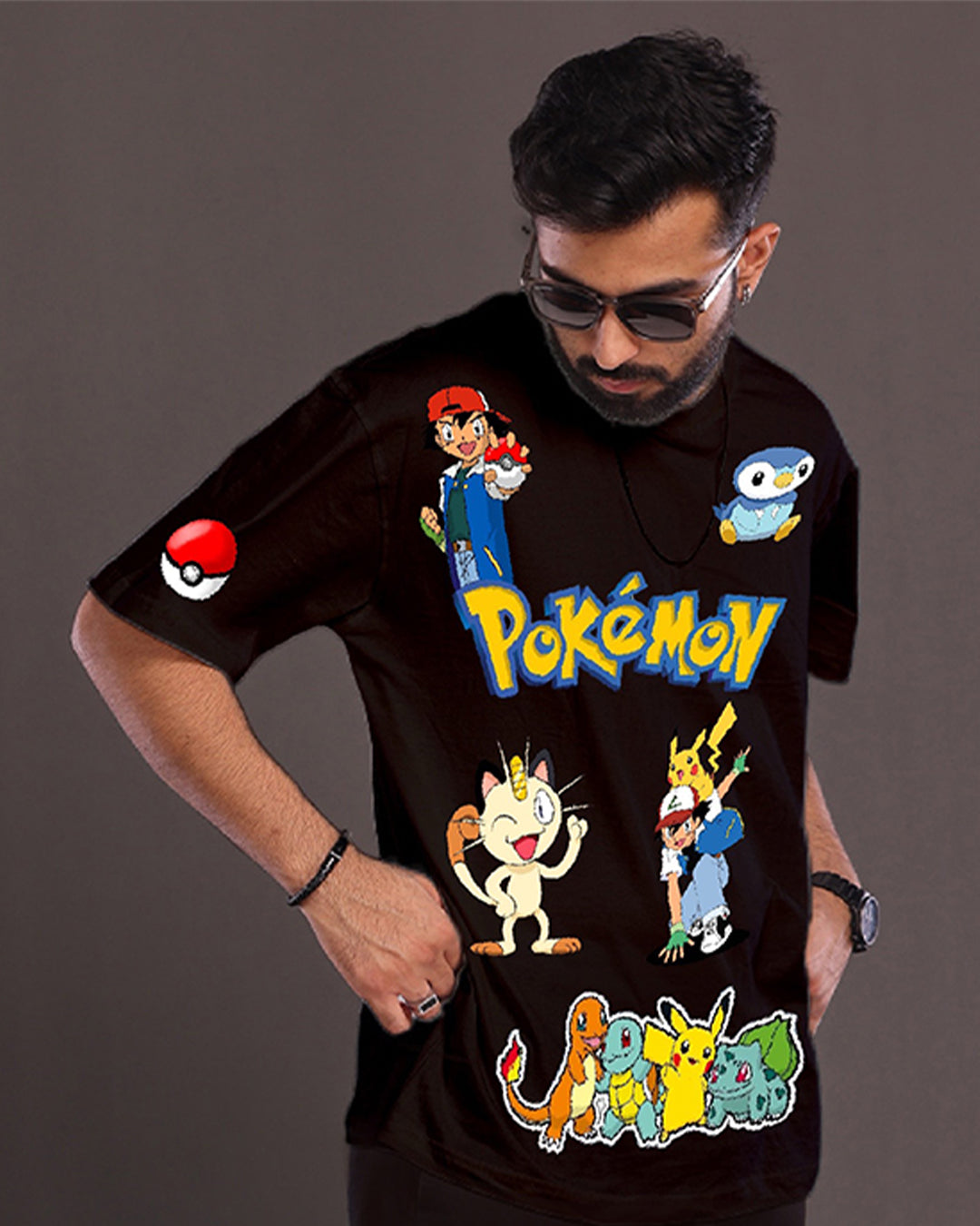 Men's Black Oversized T-Shirt - Pokemon(*)
