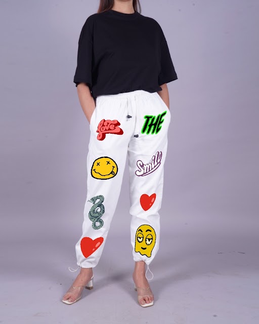 Love Smiley Women's White Adjustable Cargo Pants(*)