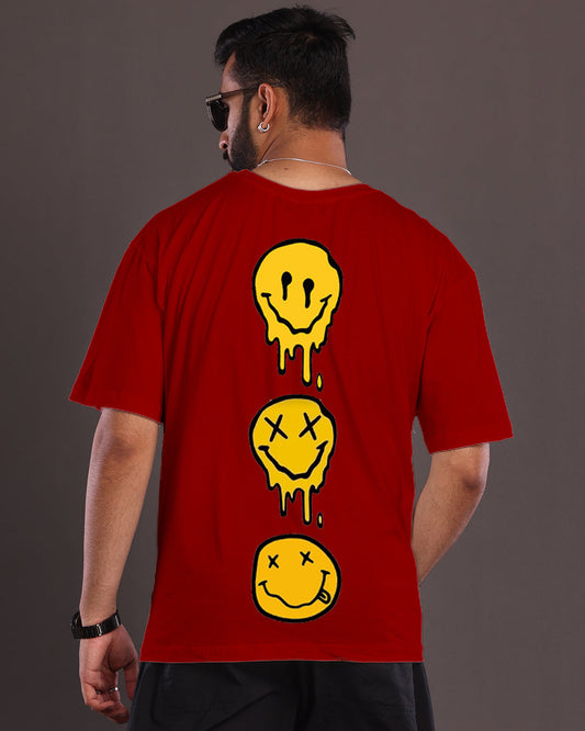 Bold Red Smiley :Red Smiley Over sized t shirt men